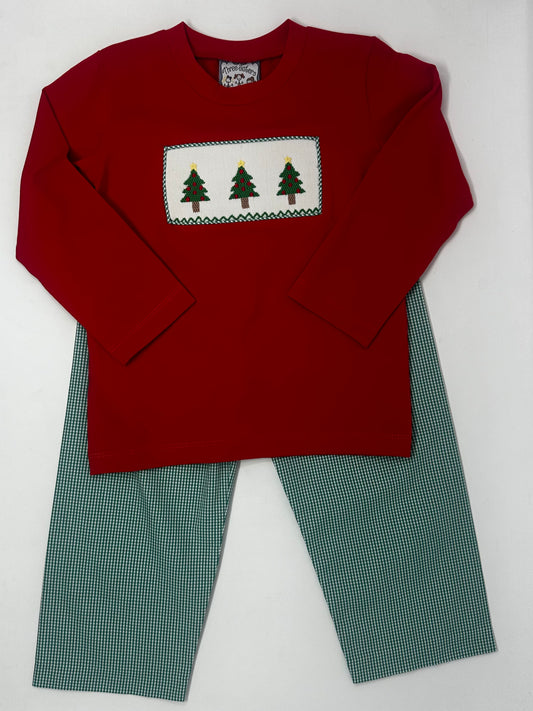 Christmas Tree Smocked Boys Pant Set Boys Sets Three Sisters   