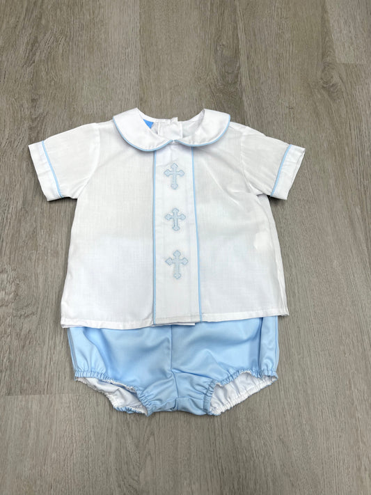 Blue Poplin Cross Diaper Set w/ White Shirt Boys Sets Anavini   