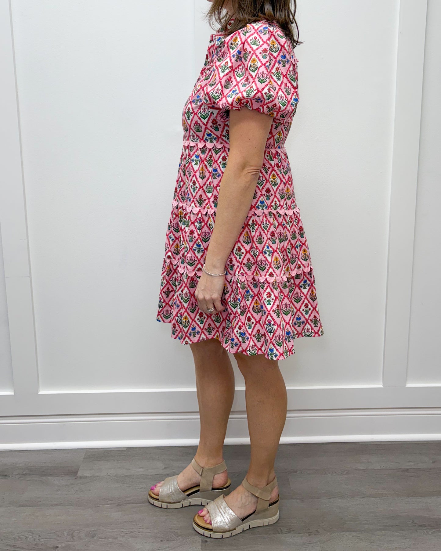 Garden Party Dress - Pink w/ Florals Short Dresses Entro