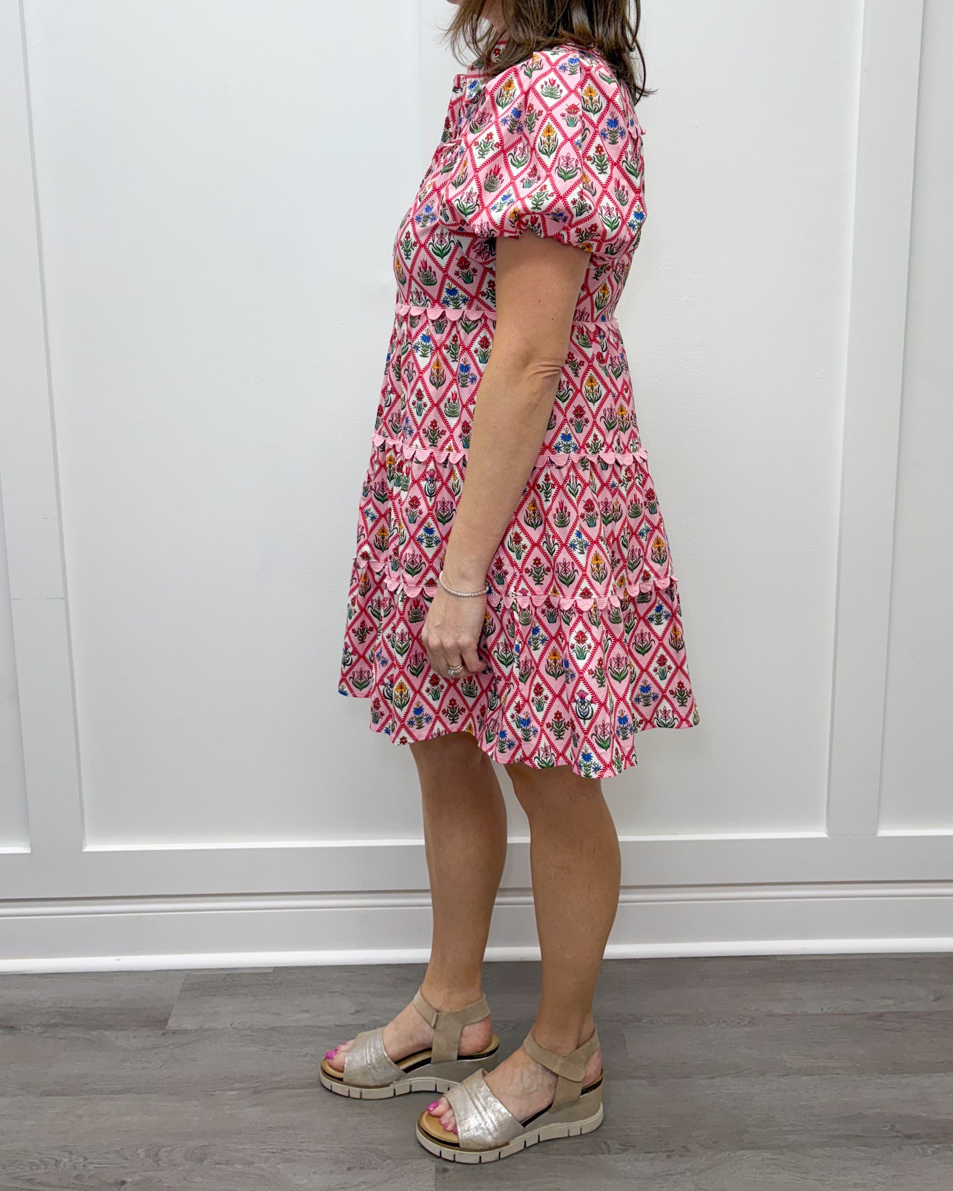 Garden Party Dress - Pink w/ Florals Short Dresses Entro