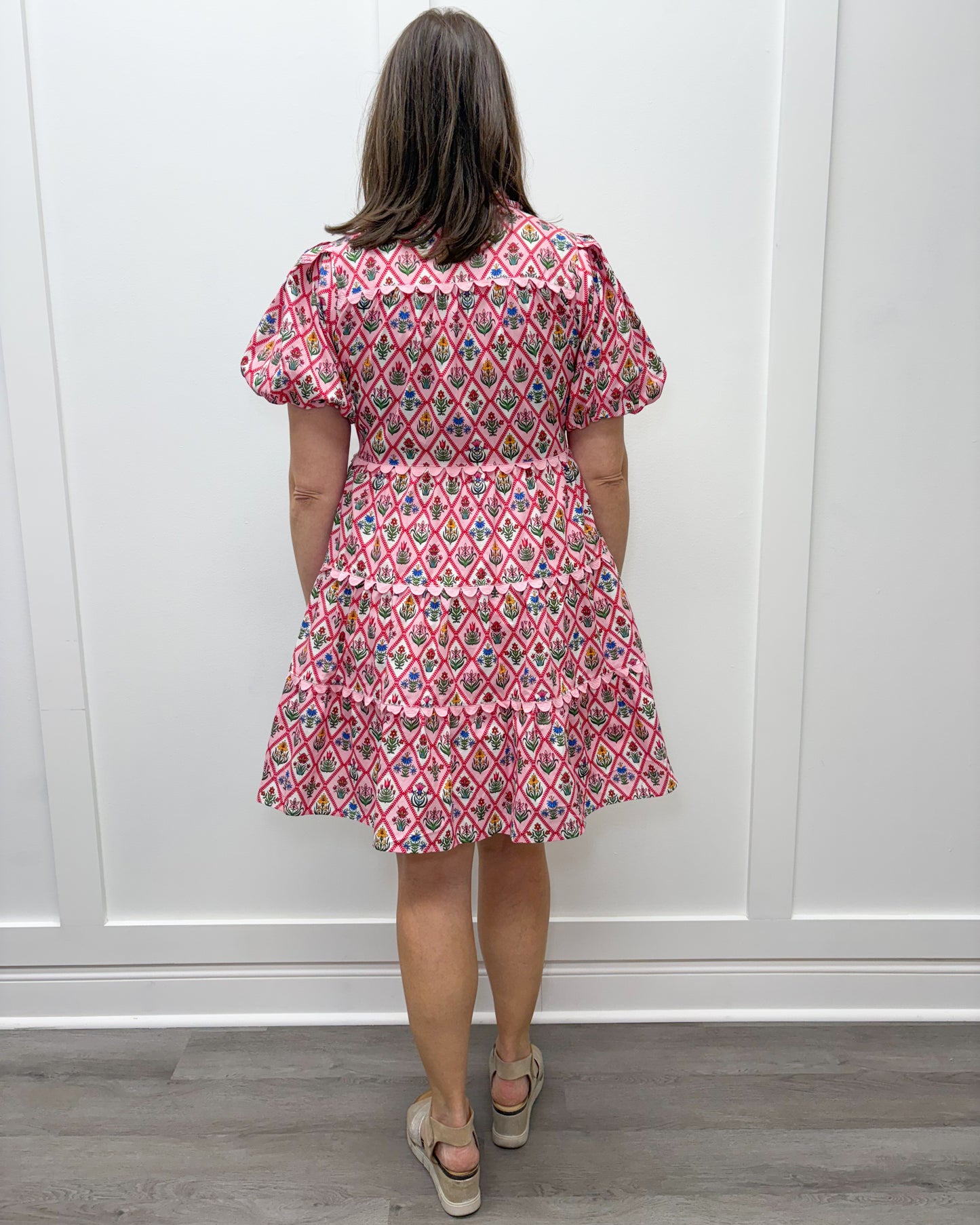 Garden Party Dress - Pink w/ Florals Short Dresses Entro