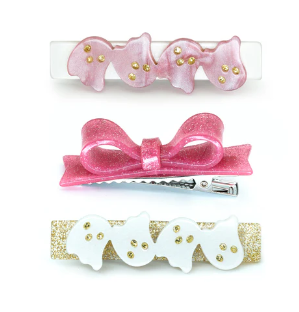 Ghosts, Satin White, Pink & Bowtie Alligator Clips Kids Hair Accessories Lilies & Roses   