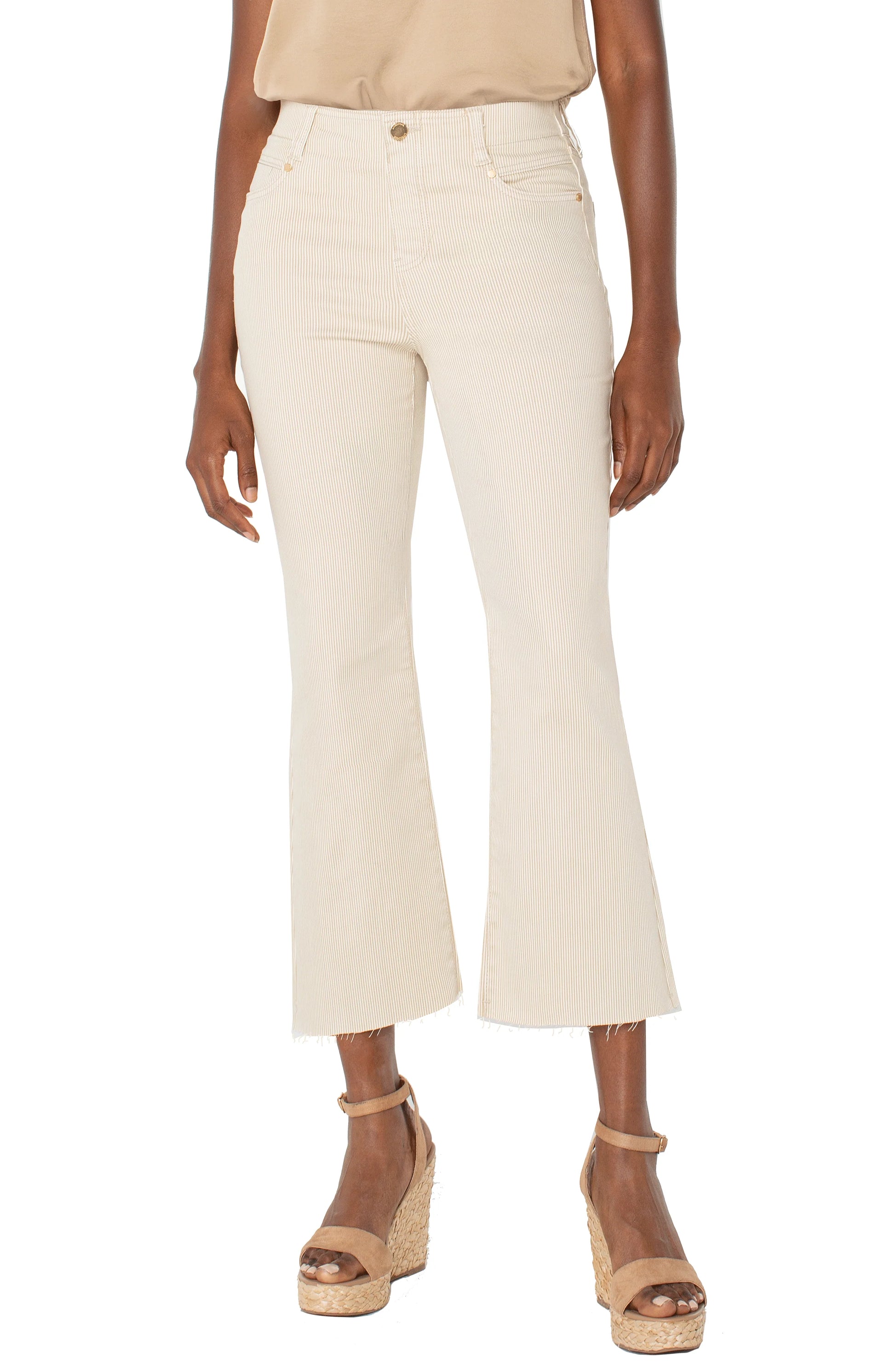 Gia Glider Crop Flare w/ Back Pleat - Cappuccino Stripe Jeans Liverpool