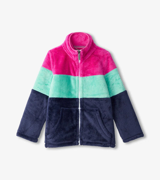 Colourblock Stripes Fuzzy Fleece Zip Up Girls Outerwear Hatley   