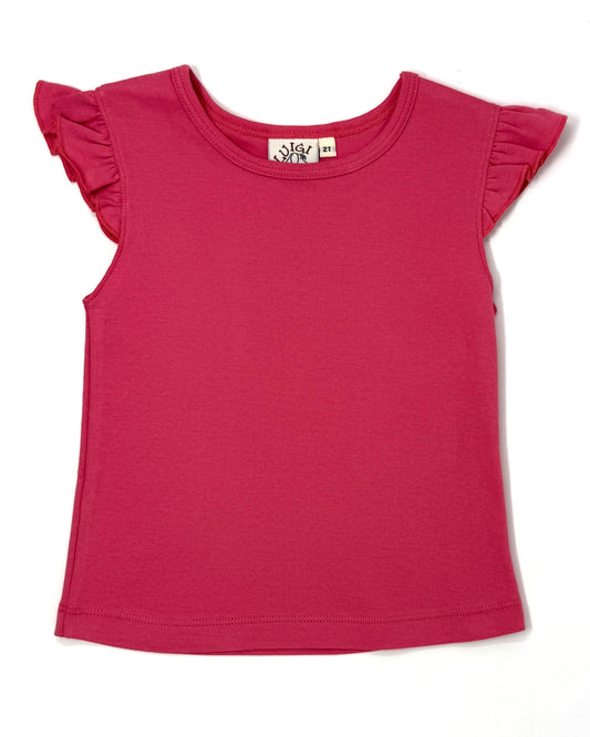 Girls Flutter Sleeve Top - Salmon Girls Tops + Tees Luigi