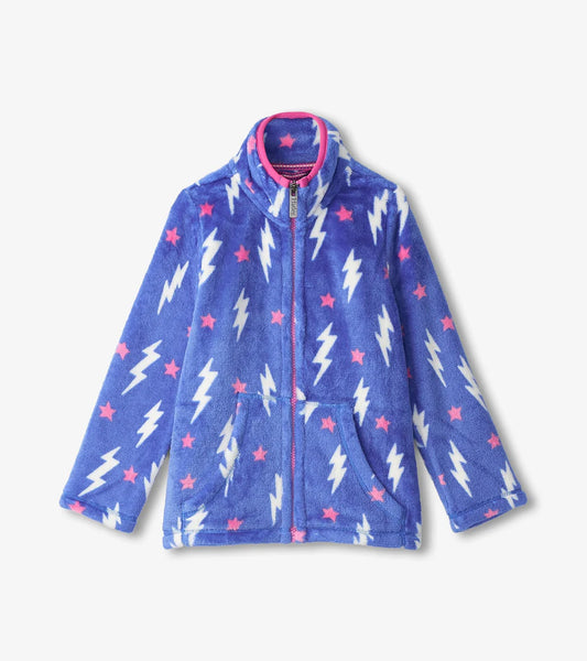 Lightening Bolt Fuzzy Fleece Zip Up Girls Outerwear Hatley   