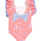 Pink Seas The Day Butterfly Sleeve One Piece Kids Swim Rufflebutts