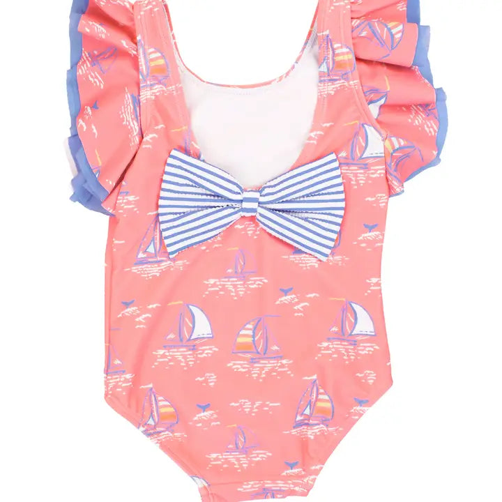 Pink Seas The Day Butterfly Sleeve One Piece Kids Swim Rufflebutts