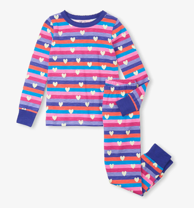 Stripes & Hearts Stretch Cotton Pajama Set Kids Pajamas Hatley   