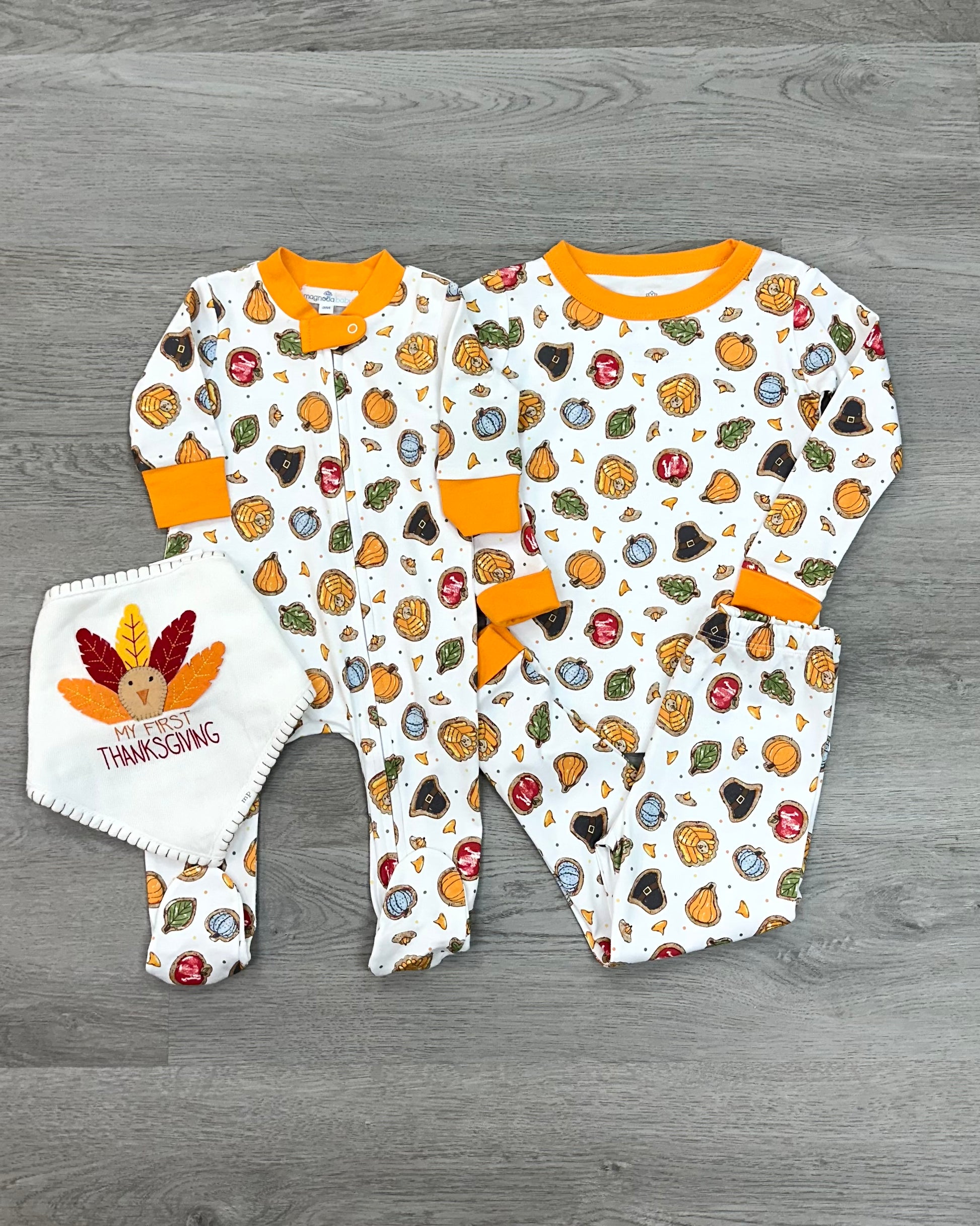 Gobble, Gobble Cookies Printed Zipper Footie Baby Sleepwear Magnolia Baby   