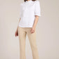 Gwen Cotton Ruffle Collar 3/4 Sleeve - White Tops Tyler Boe   