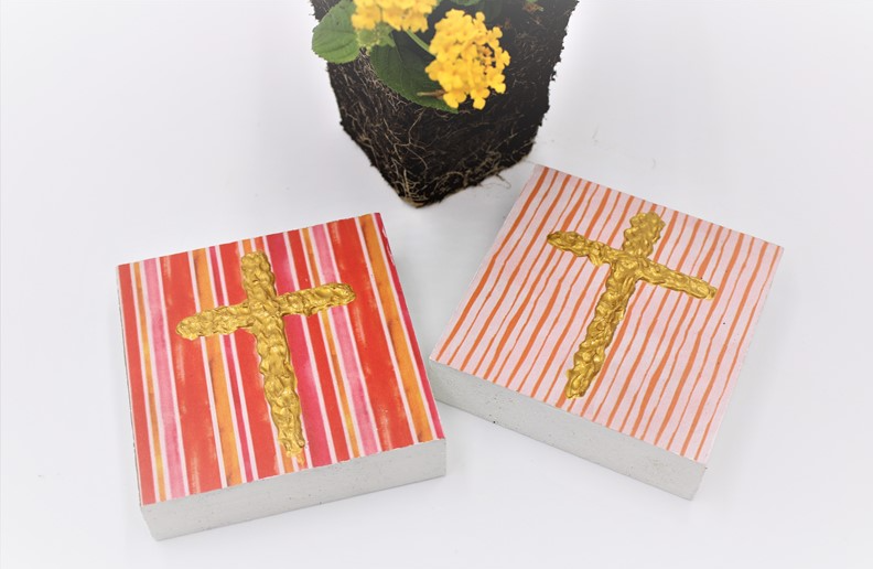 Handpainted Wood Block Striped Cross - Assorted Home Decor TradeCie   