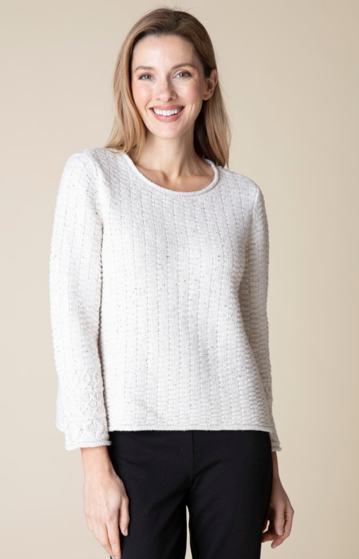 Ladder Stitch Rag-Yarn Sweater - Winter White Sweatshirts + Pullovers Habitat   