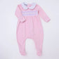 Pink Hazel and Hudson's Smocked Collar Footie Baby Sleepwear Magnolia Baby