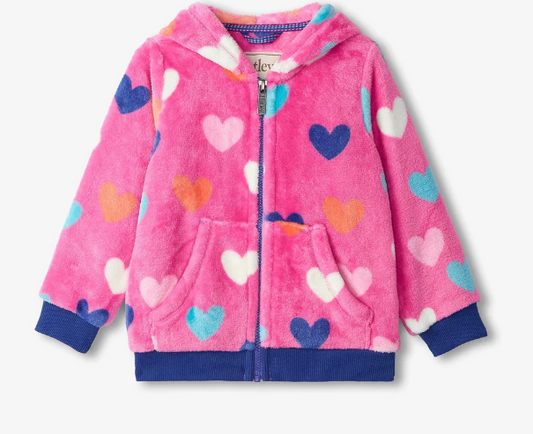 Hearts Fuzzy Fleece Zip Up Hoodie Girls Outerwear Hatley   