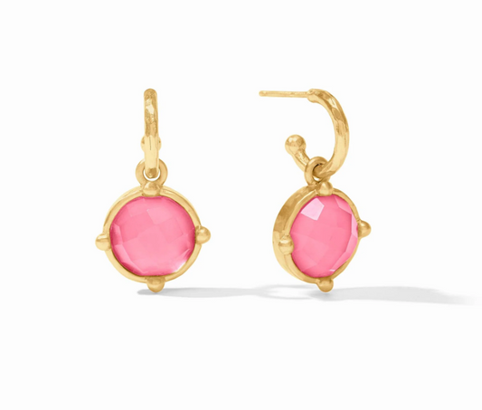 Honeybee Hoop & Charm Earring - Iridescent Peony Pink Earrings Julie Vos   