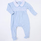 Light Blue Hazel and Hudson's Smocked Collar Footie Baby Sleepwear Magnolia Baby