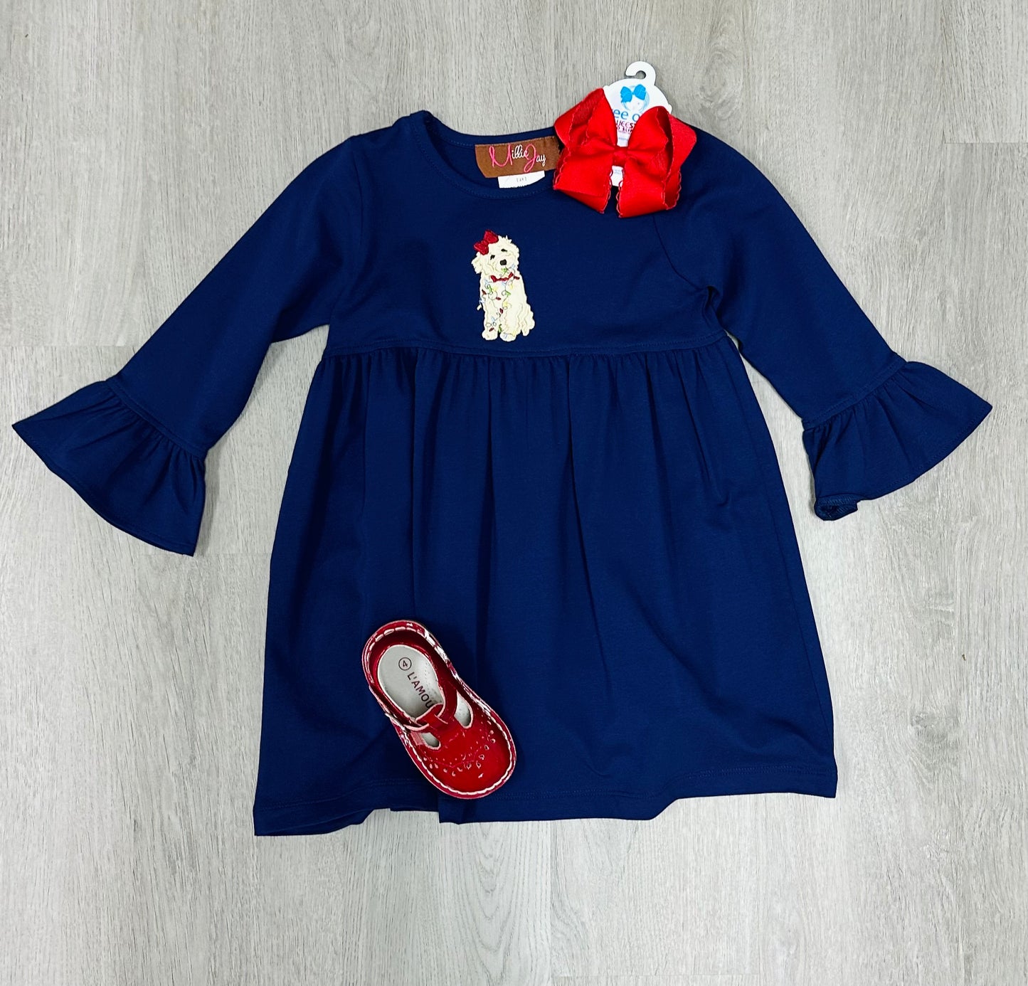 Christmas Doodle Applique Dress Girls Play Dresses Millie Jay   