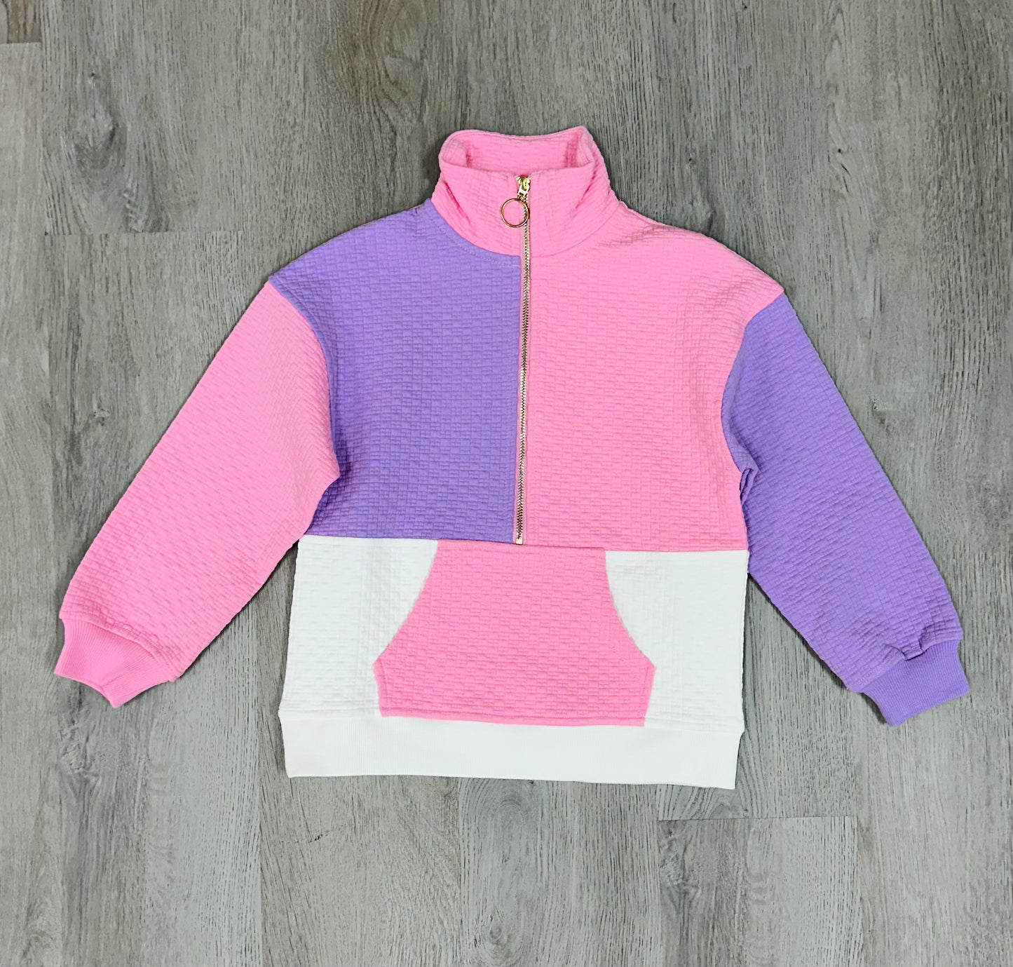 Color Block Pullover - Pink & Lilac Girls Sweaters + Sweatshirts Bisby   