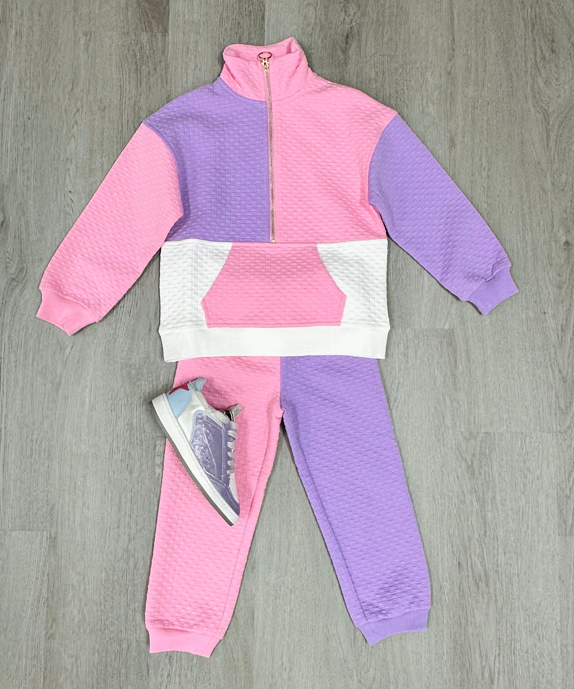 Color Block Jogger - Pink & Lilac Girls Pants + Leggings Bisby   