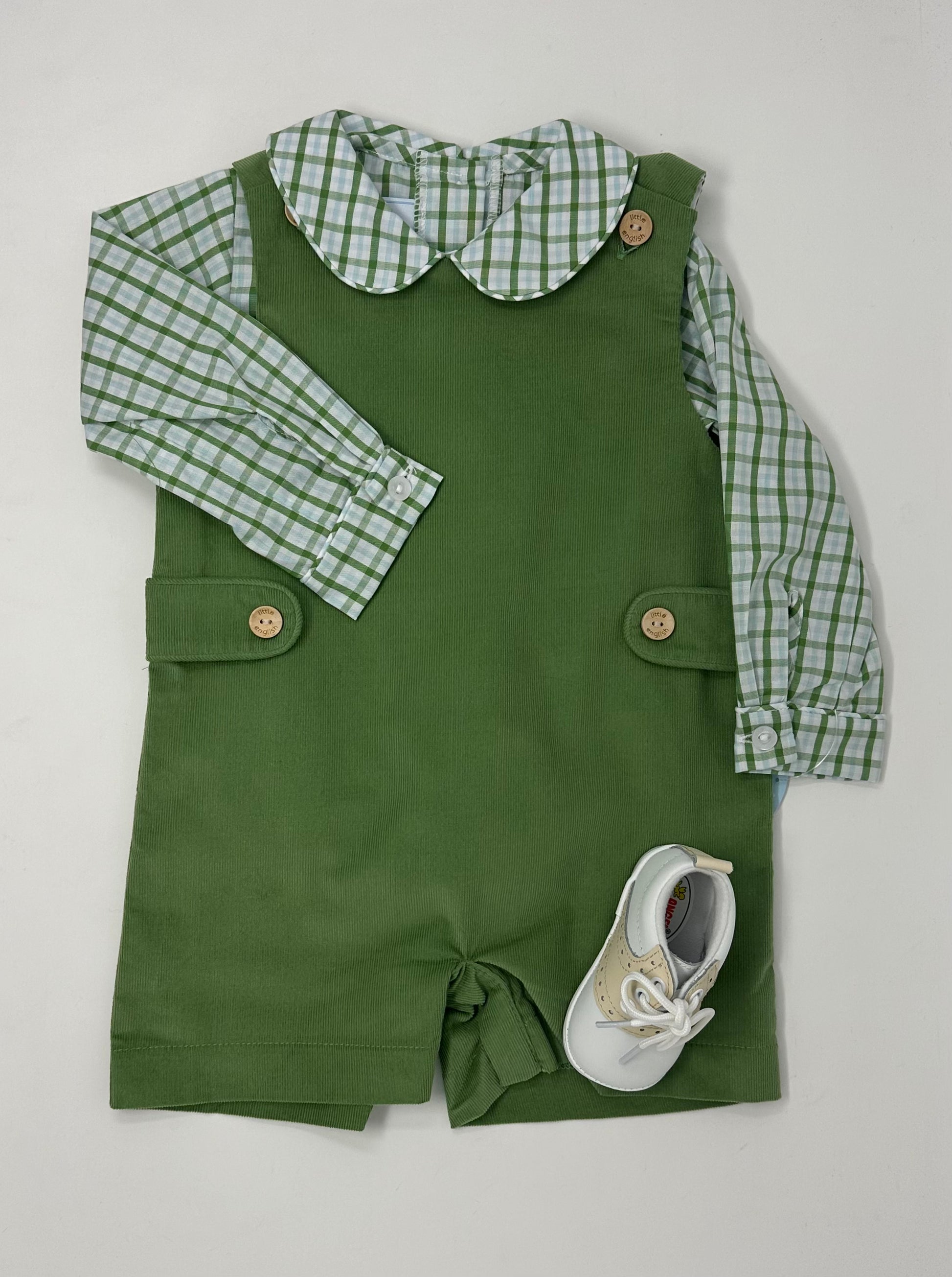 Button Tab John John - Watercress Corduroy Boys Bubbles + Rompers Little English   