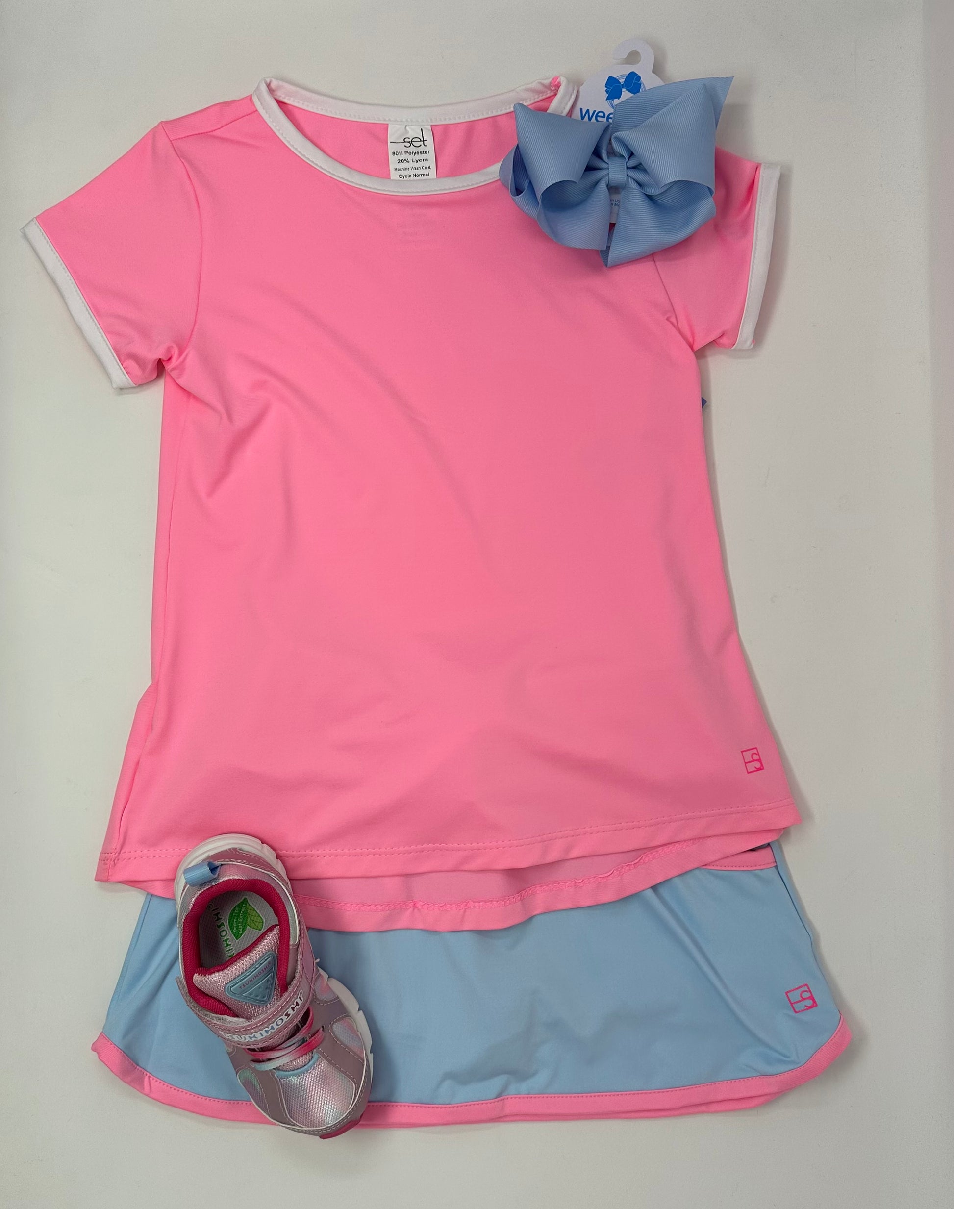 Bridget Basic Tee - Flamingo Pink/Pure Coconut Girls Tops + Tees Set Athleisure   