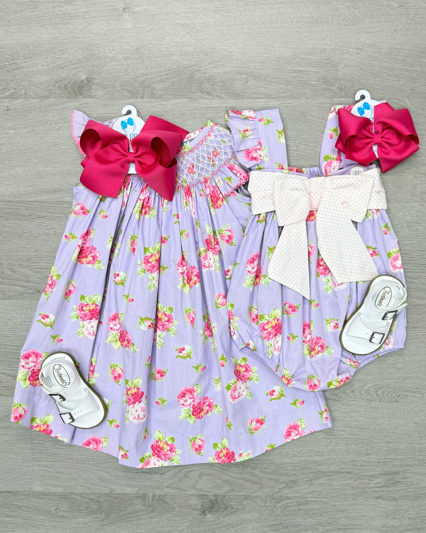 Rose Bouquet Bow Bubble Girls Bubbles + Rompers Three Sisters