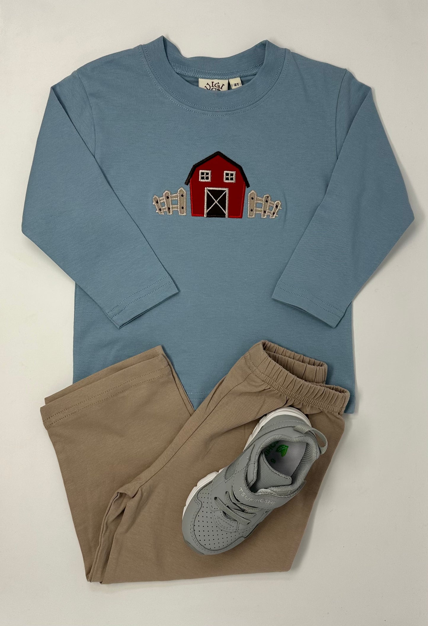 Boy's L/S T-Shirt w/ Barn - Lt. Steel Boys Tees Luigi   