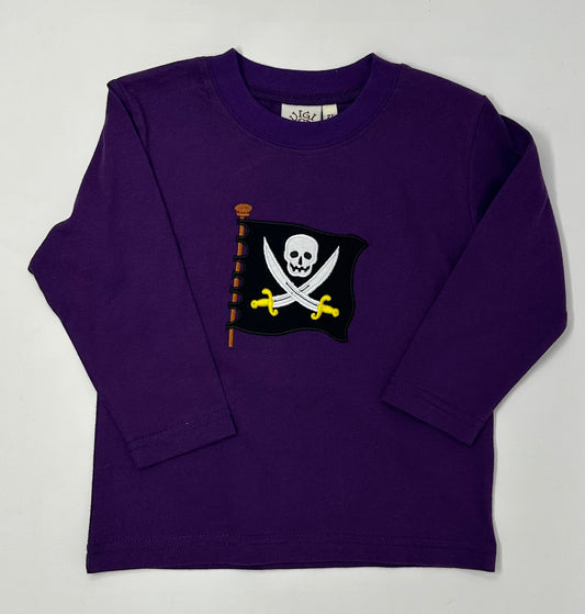 Boy's L/S T-Shirt w/ Pirate Flag & Swords - Dk. Purple Boys Tees Luigi   