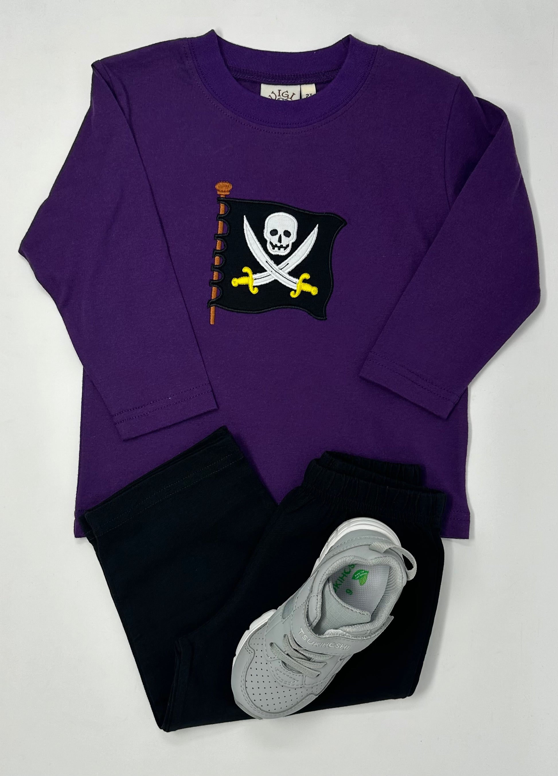 Boy's L/S T-Shirt w/ Pirate Flag & Swords - Dk. Purple Boys Tees Luigi   