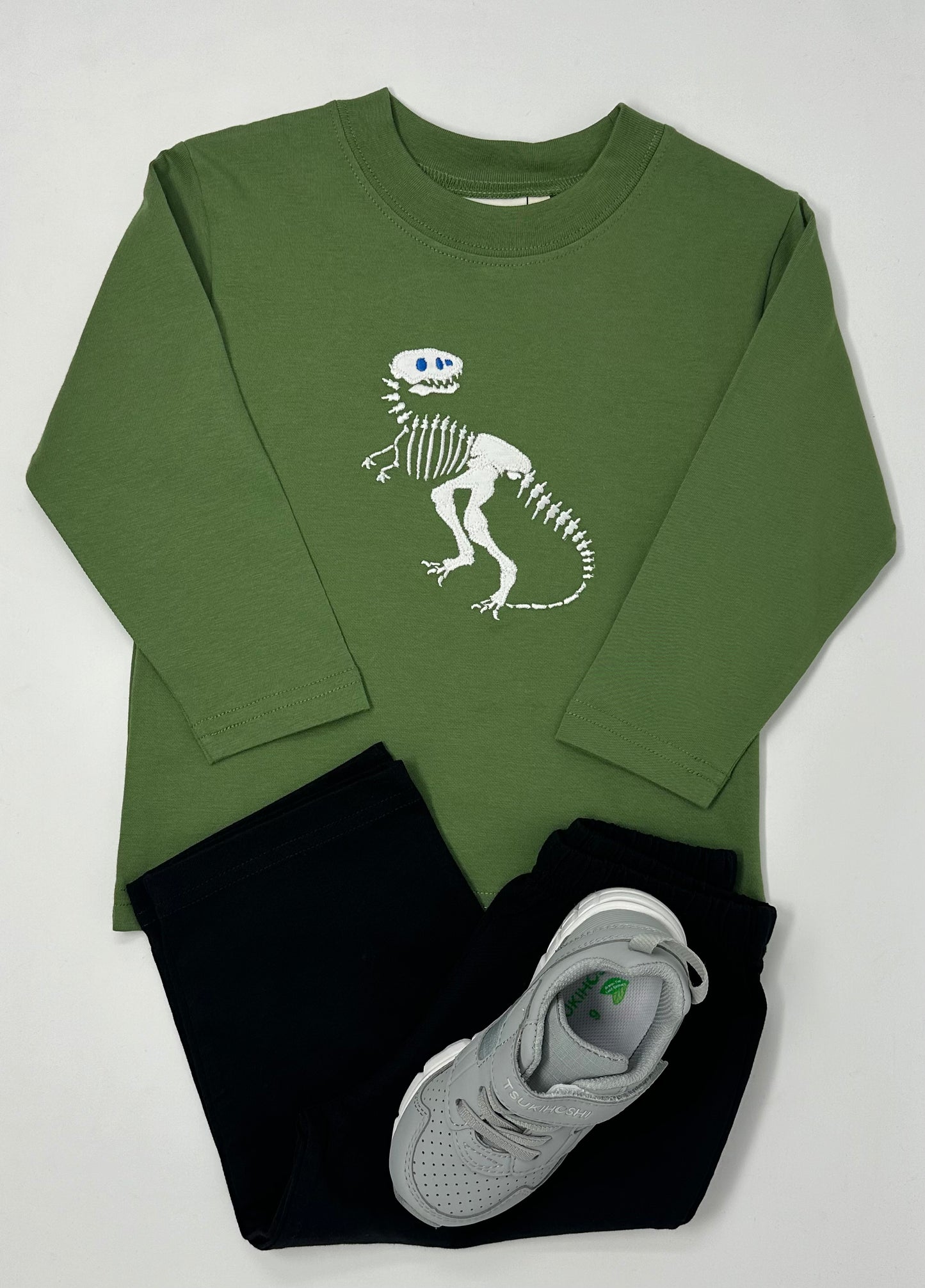 Boy's L/S T-Shirt w/ T-Rex Skeleton - Peapod Green Boys Tees Luigi   