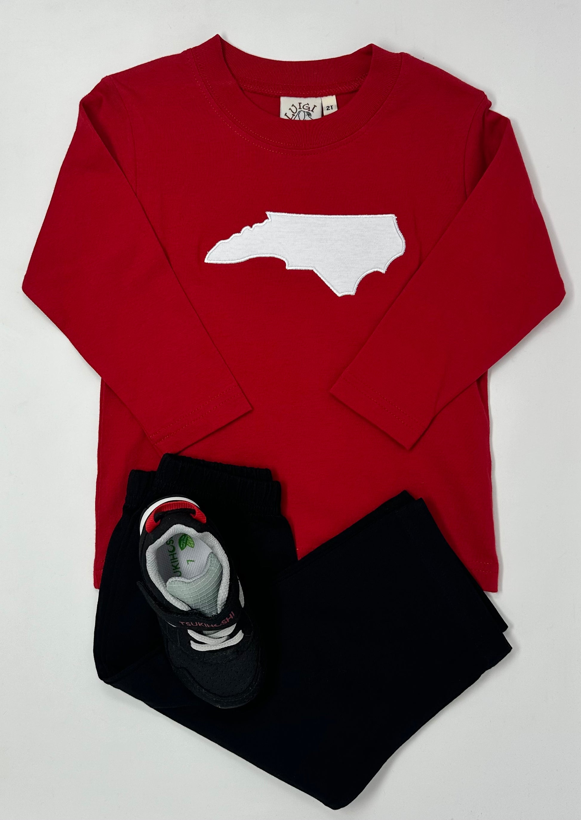 Boy's L/S T-Shirt w/ NC Silhouette - Deep Red Boys Tees Luigi   