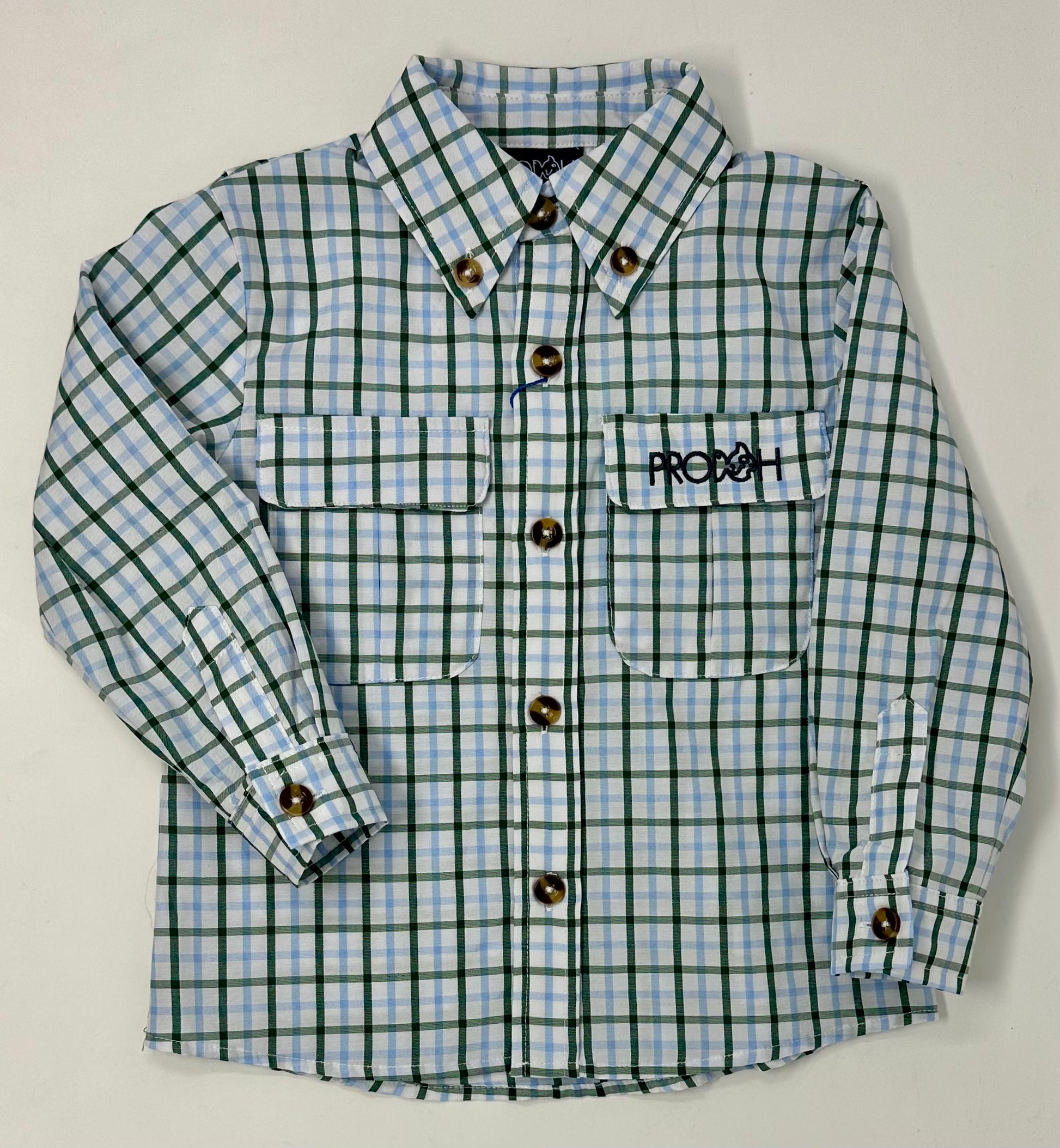 Plaid Founders' Fishing Shirt - Posy Green Powder Blue Windowpane Boys Shirts + Polos Prodoh   