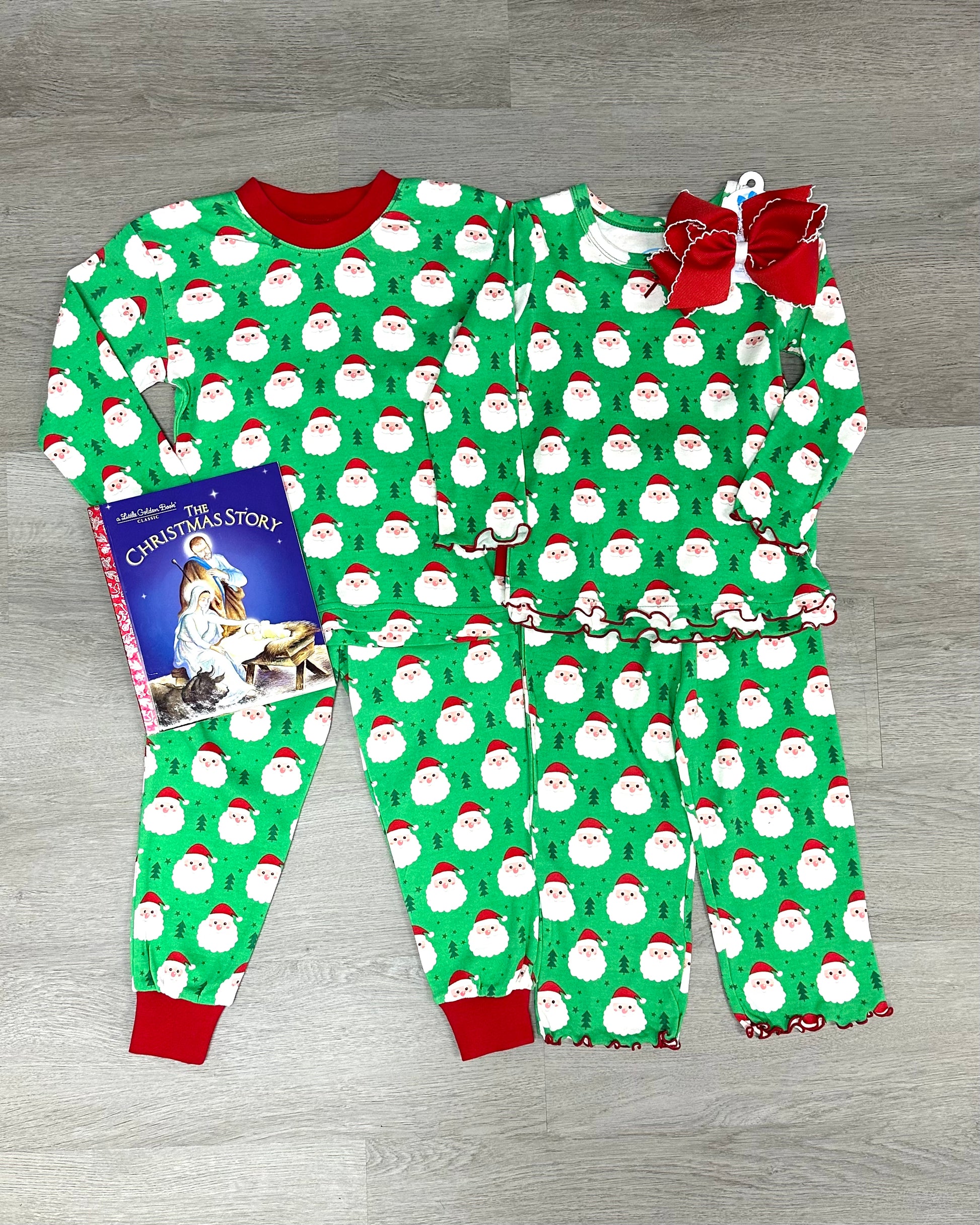 Happy Santa Ruffle Top & Pant Pajamas Kids Pajamas Sarah's Prints   