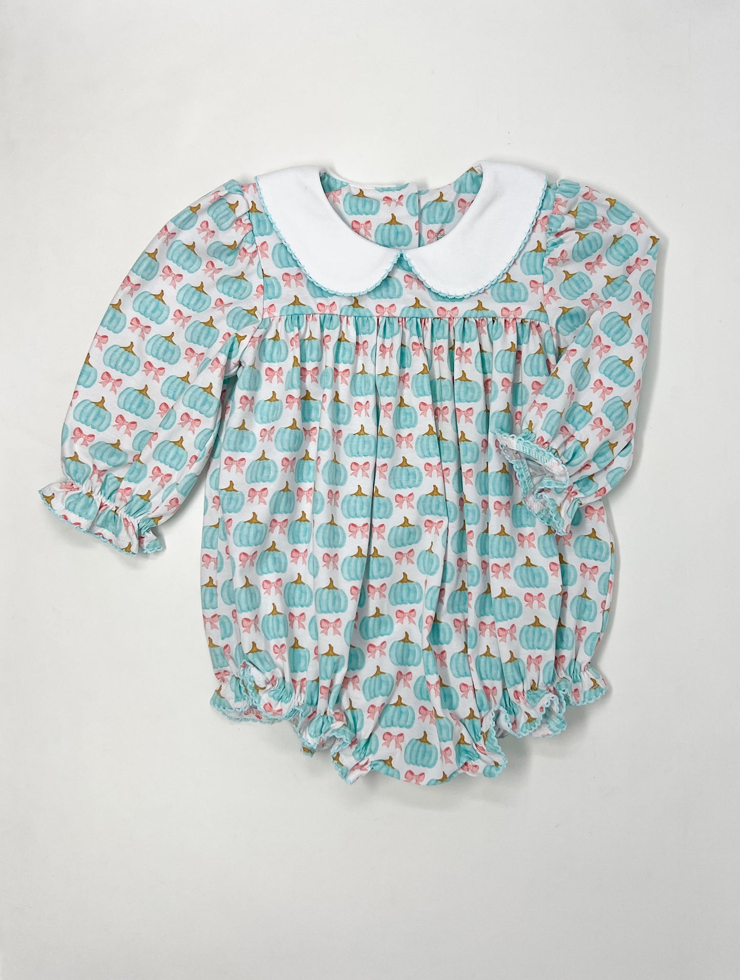 Aqua Pumpkins Peter Pan Collar Bubble Girls Bubbles + Rompers Sage & Lilly   