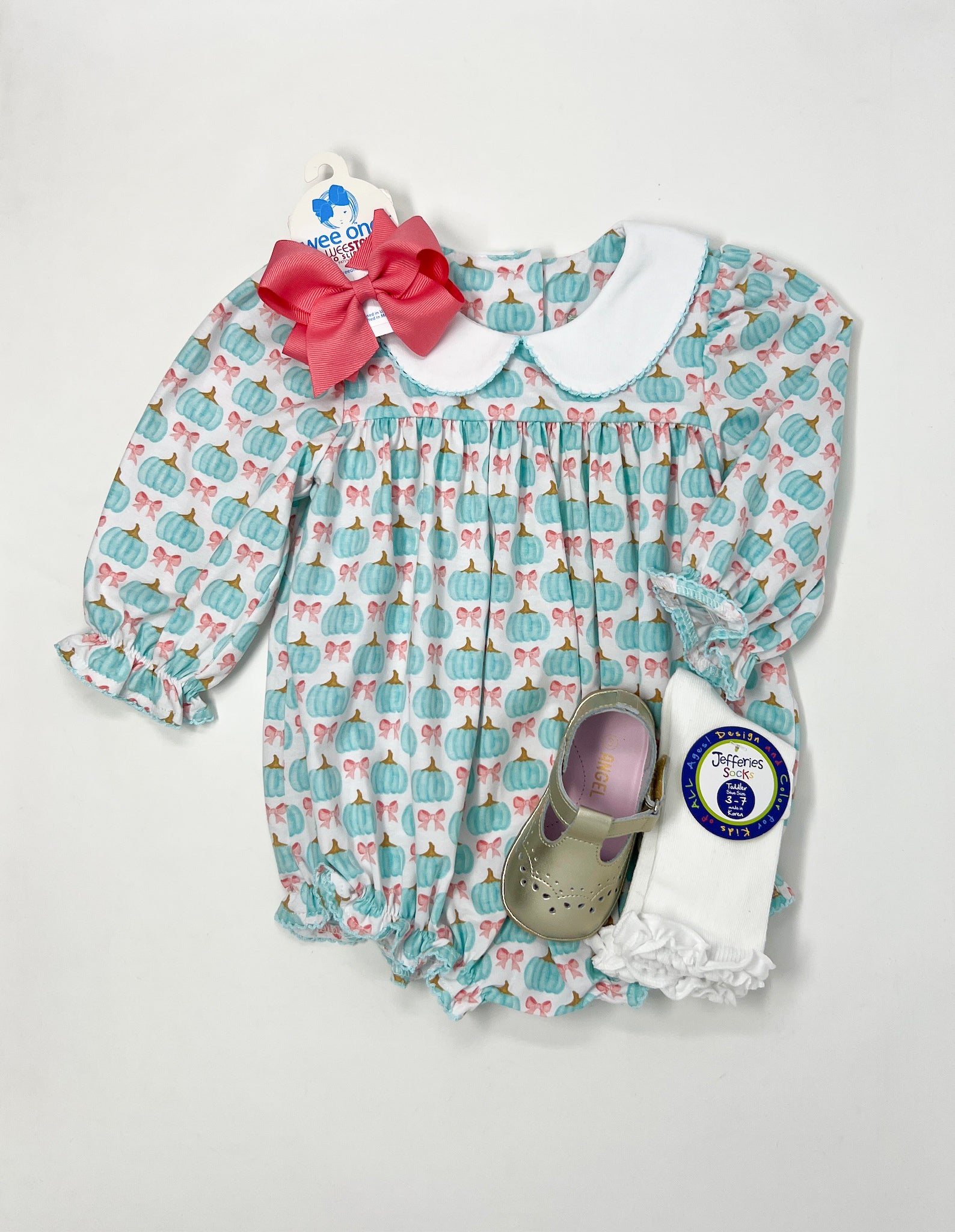 Aqua Pumpkins Peter Pan Collar Bubble Girls Bubbles + Rompers Sage & Lilly   