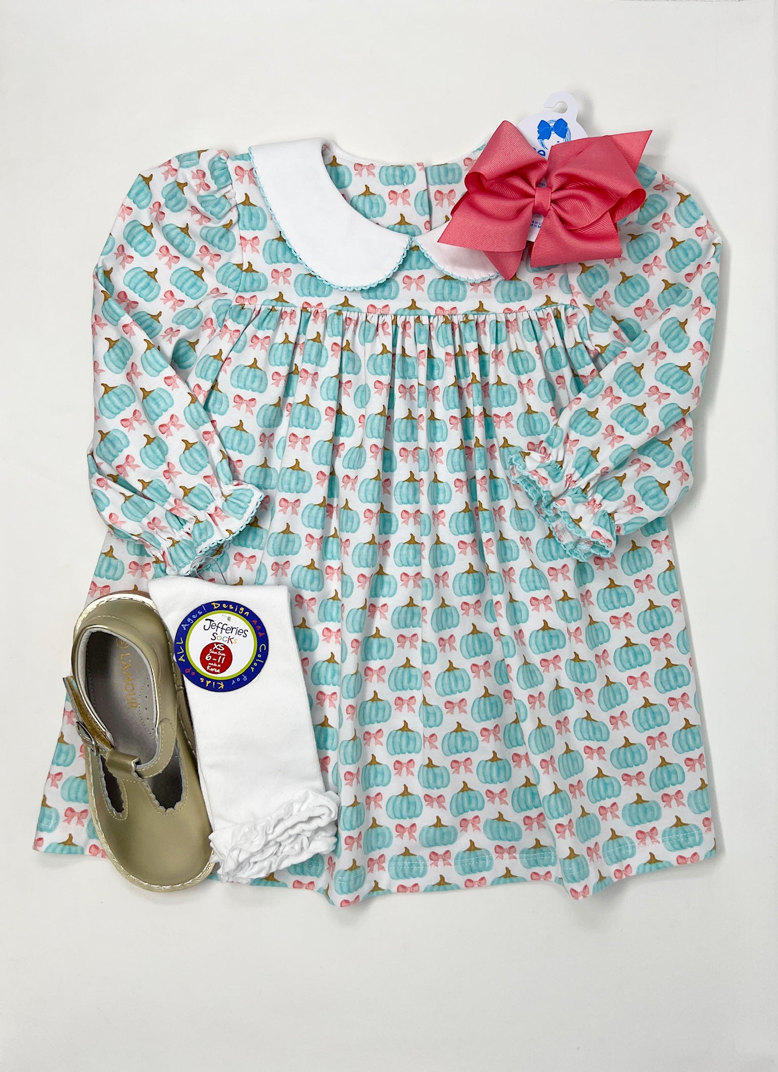 Aqua Pumpkins Peter Pan Collar Dress Girls Play Dresses Sage & Lilly   