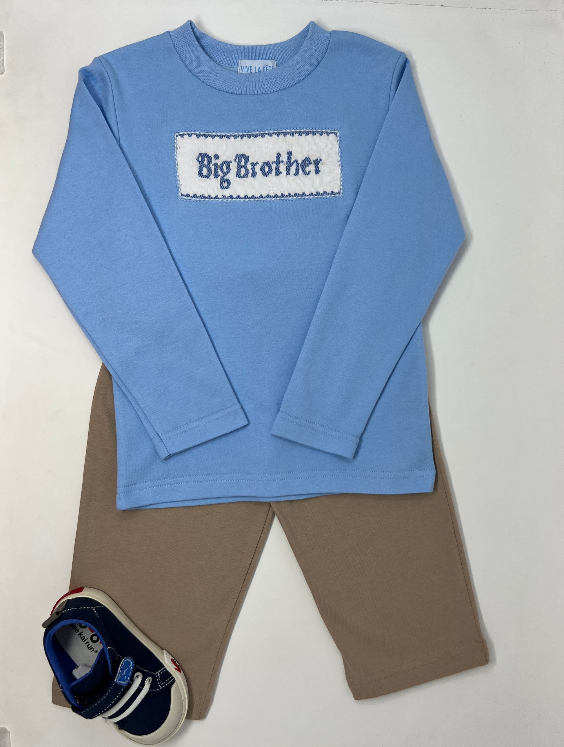 Big Brother Smocked Light Blue Knit Long Sleeve Tshirt Boys Tees Vive La Fete   