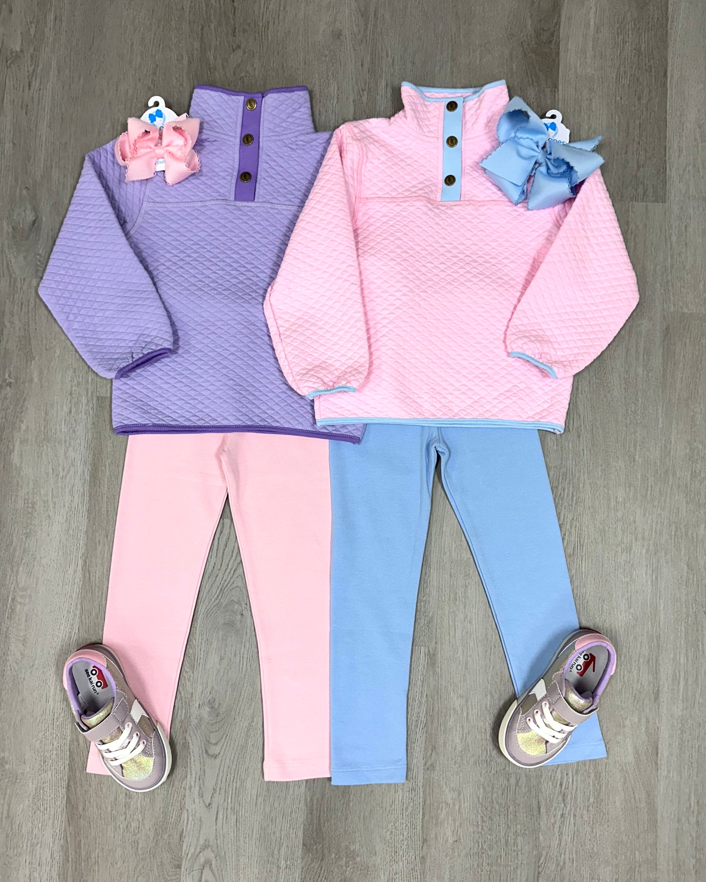 Quilted Pullover - Light Pink/Light Blue Girls Sweaters + Sweatshirts Little English   