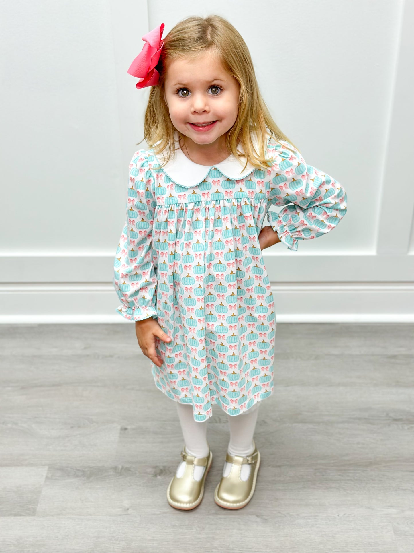 Aqua Pumpkins Peter Pan Collar Dress Girls Play Dresses Sage & Lilly   