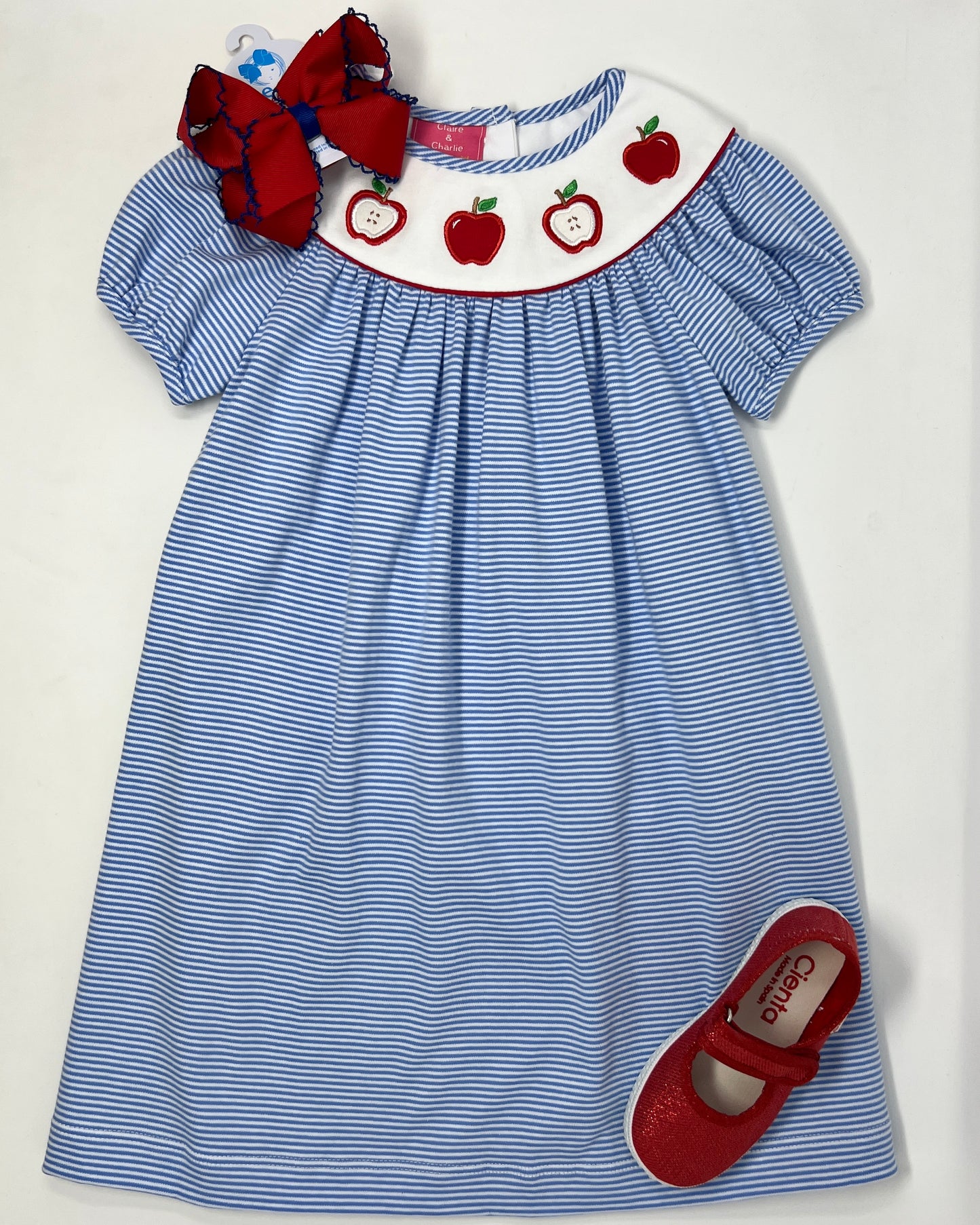 Apples Girl's S/S Periwinkle Stripe Bishop Girls Occasion Dresses Claire & Charlie   