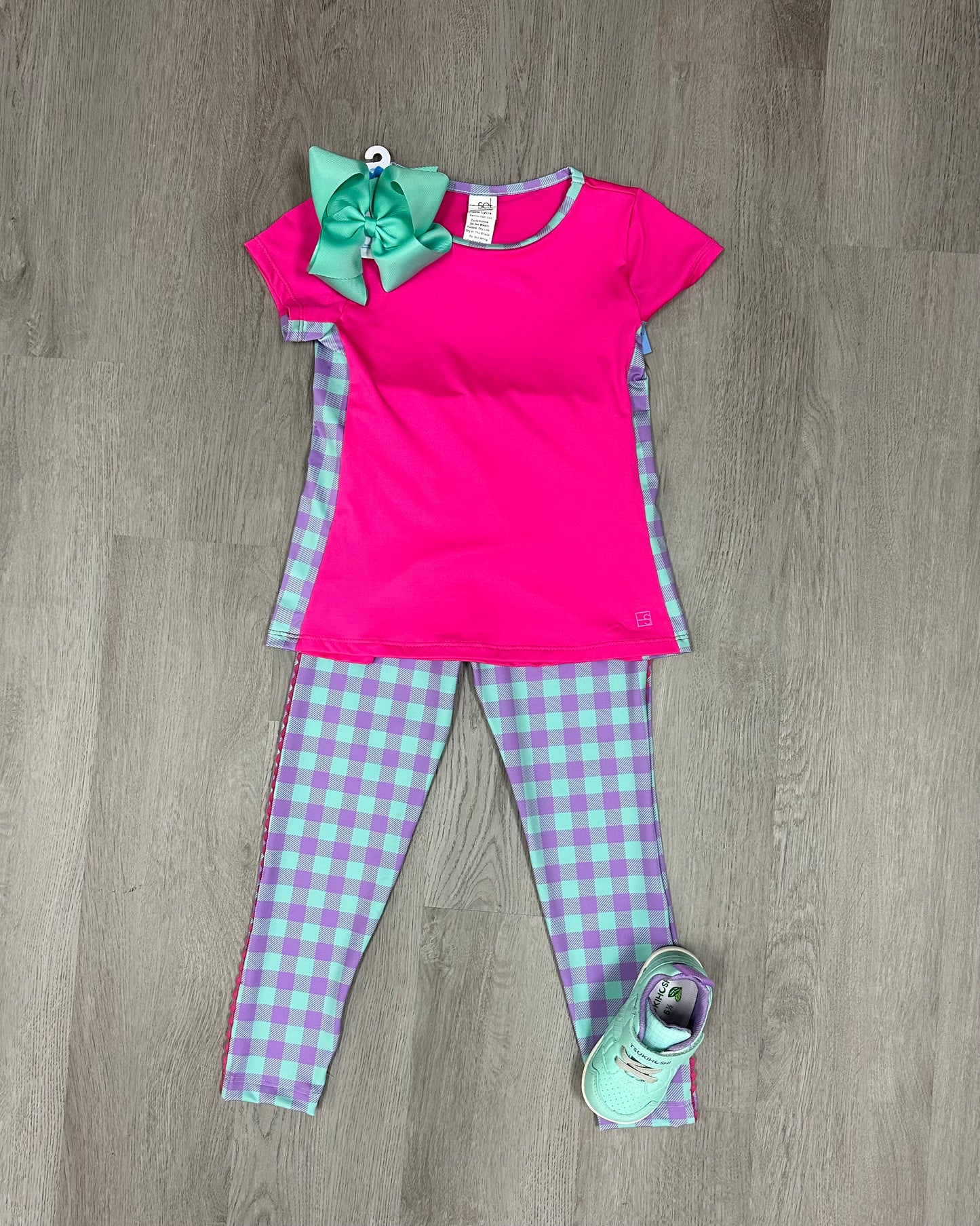 Bridget Basic Tee - Power Pink/Totally Precious Check Girls Tops + Tees Set Athleisure