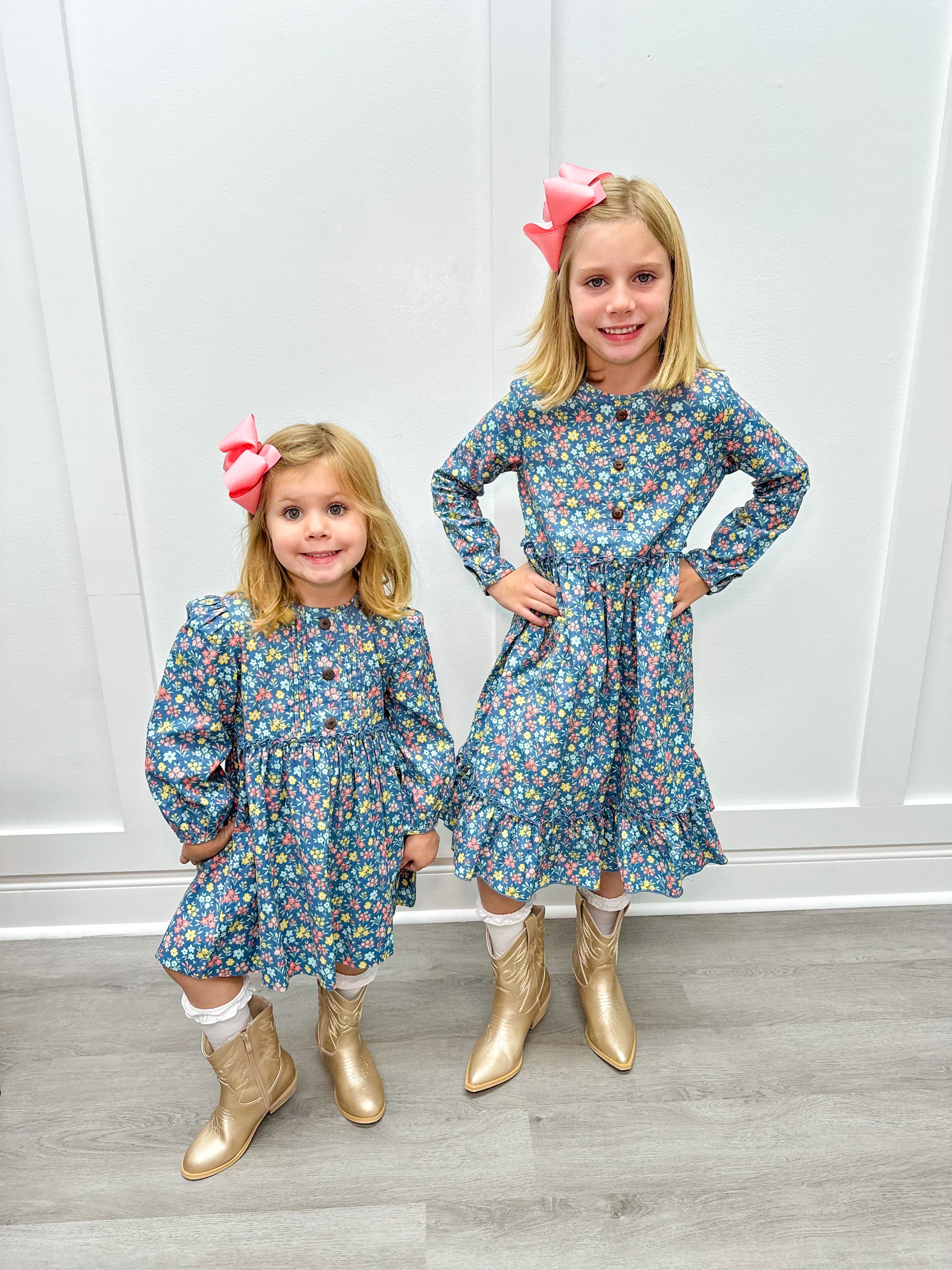 Chloe Dress - Blue Floral Cord Girls Play Dresses Sage & Lilly   