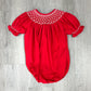 Catherine Pearl Red Smocked Bubble Girls Bubbles + Rompers Sweet Dreams   