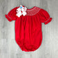 Catherine Pearl Red Smocked Bubble Girls Bubbles + Rompers Sweet Dreams   