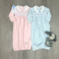 Light Blue Hazel and Hudson's Smocked Collared Gathered Gown Baby Sleepwear Magnolia Baby