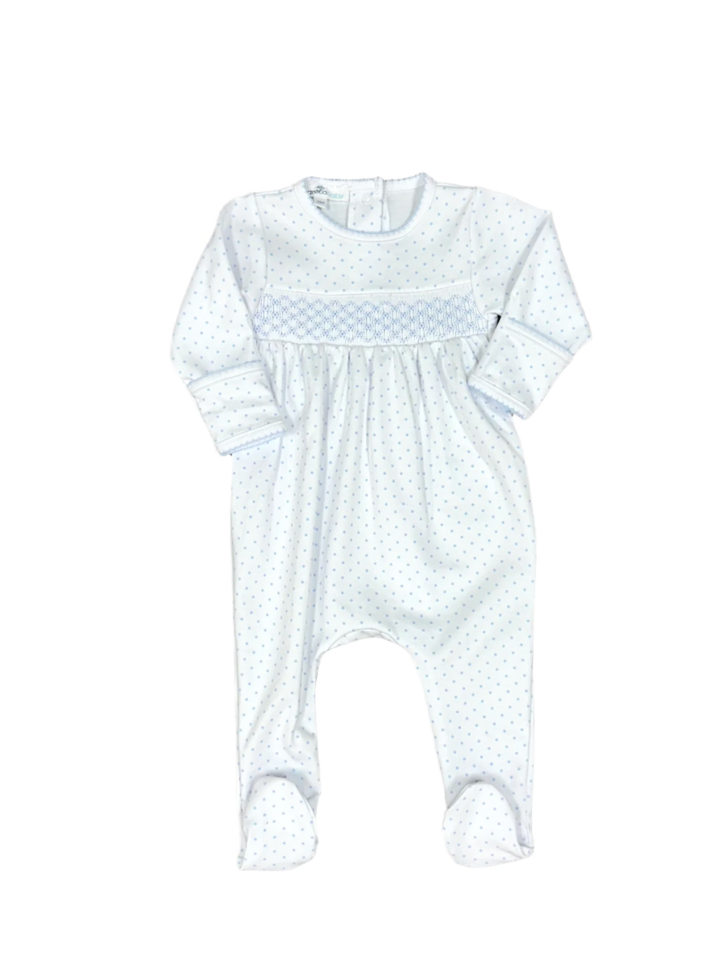 Light Blue Mini Dots Smocked Footie Baby Sleepwear Magnolia Baby