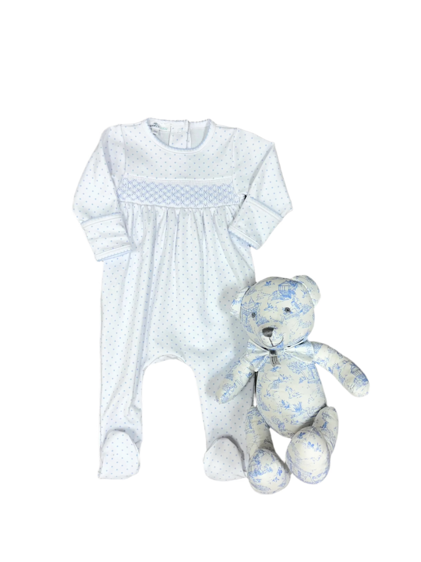 Light Blue Mini Dots Smocked Footie Baby Sleepwear Magnolia Baby