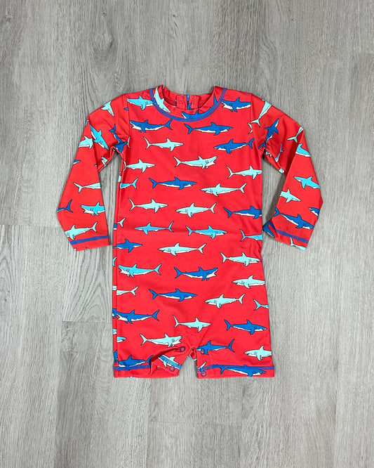 Hungry Sharks One Piece Rashguard Kids Swim Hatley