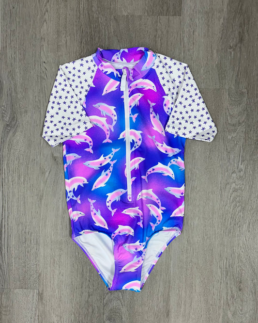 Airbrush Dolphins Rashguard One Piece Kids Swim Hatley